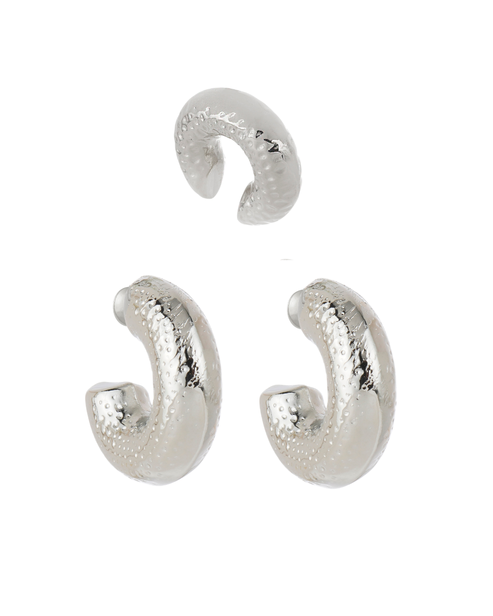 Kit de Brincos e Ear Cuff Texturizado Presenza Prateado