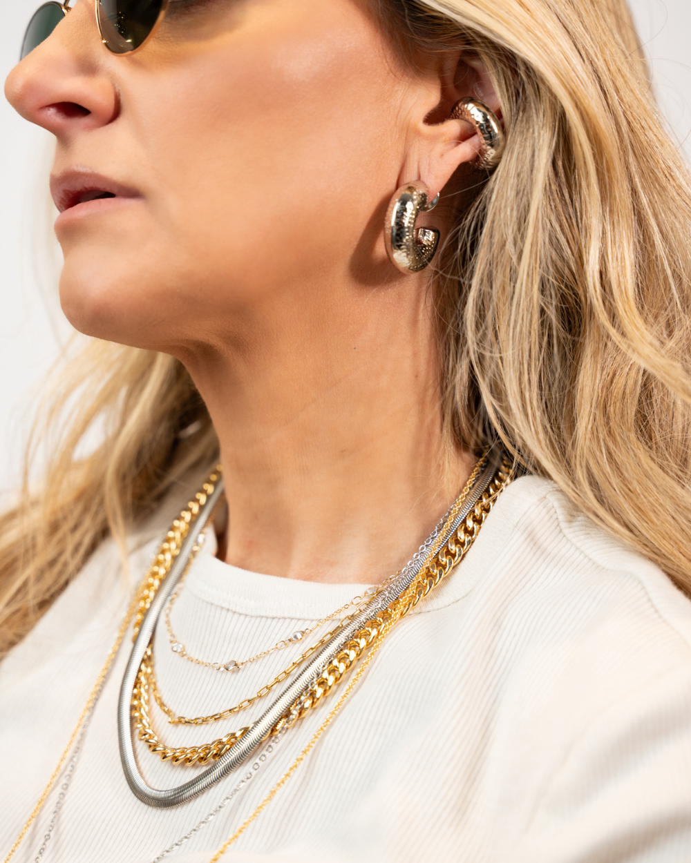 Kit de Brincos e Ear Cuff Texturizado Presenza Prateado