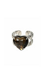 Anel Ajustável de Coração Black Diamond com Zircônias e Banho Prateado