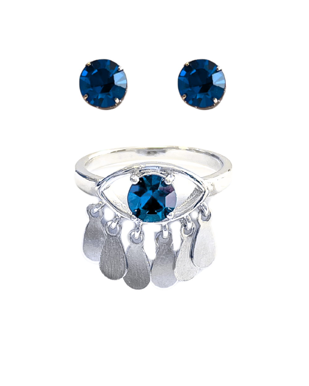 KIT ANEL E BRINCO AZUL ROYAL VIBES PRATEADO