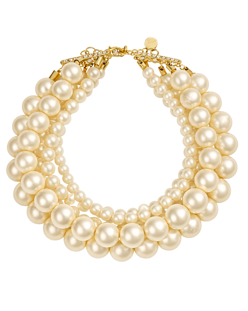 Maxi Colar de Pérolas Dourado em Camadas com Volume Estruturado
