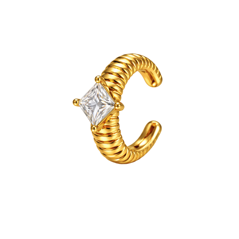 Ear Cuff Dourado com Zircônia Central e Encaixe Sem Furo
