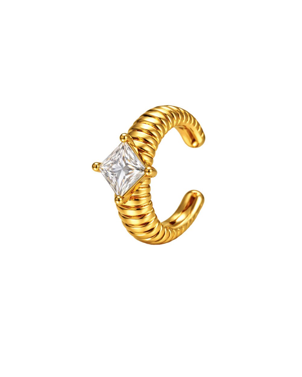Ear Cuff Dourado com Zircônia Central e Encaixe Sem Furo