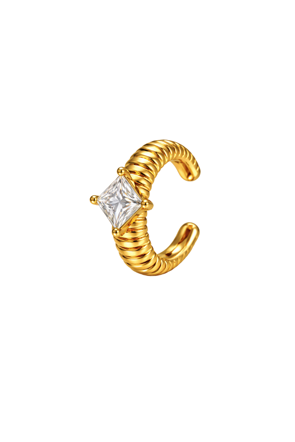 Ear Cuff Dourado com Zircônia Central e Encaixe Sem Furo