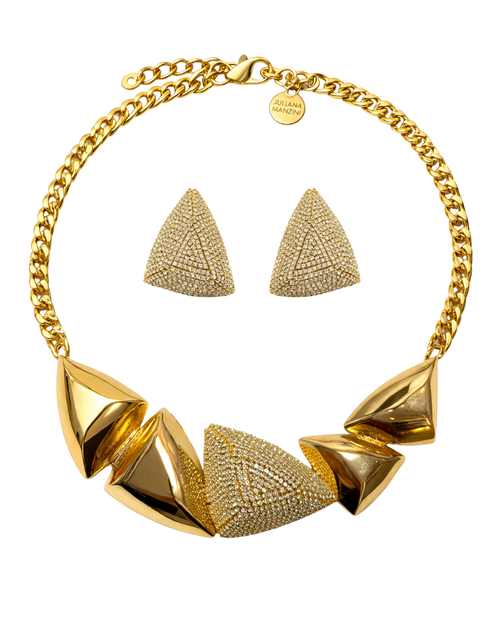 Kit Colar Geométrico Dourado com Strass Aplicado à Mão – Shine