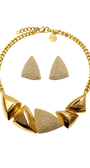 Kit Colar Geométrico Dourado com Strass Aplicado à Mão – Shine