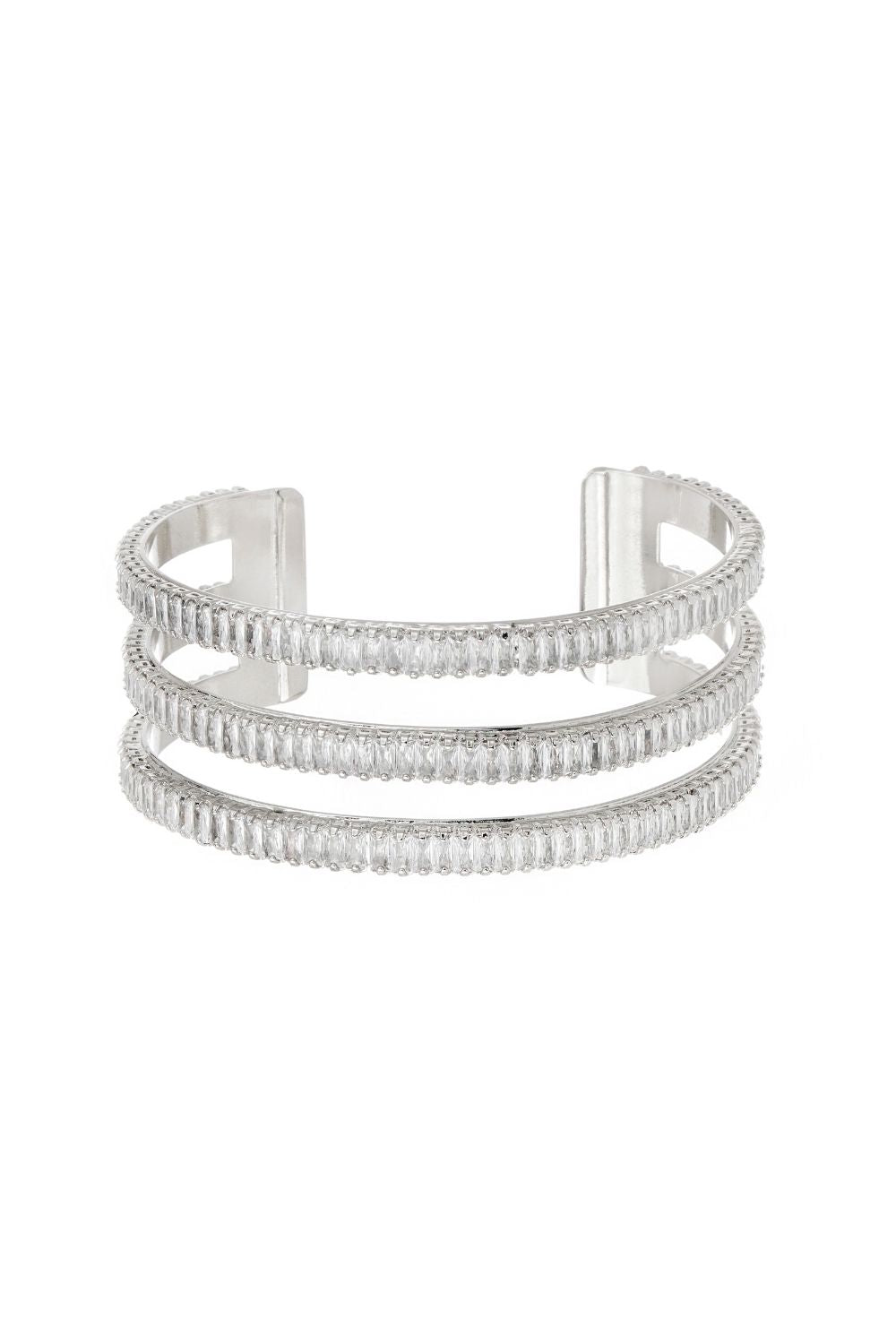 Bracelete Shine Prateado com Zircônias em Três Aros