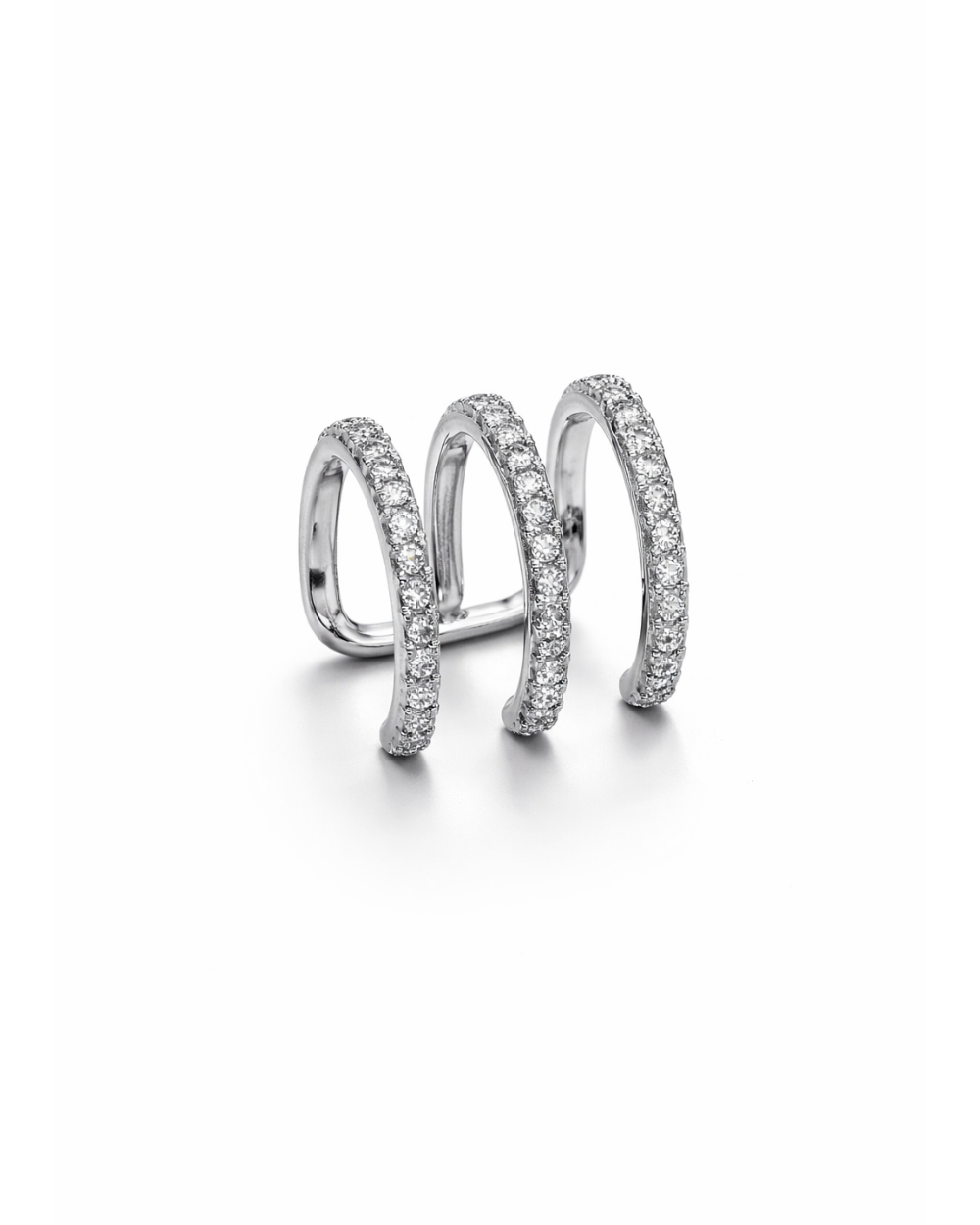 Ear Cuff Prateado com Zircônias e Efeito Múltiplos Aros