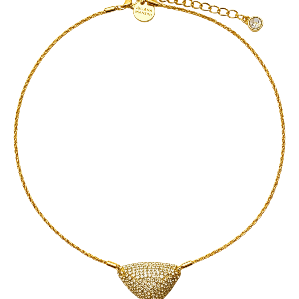 Colar Geométrico Dourado com Pingente Triangular Cravejado – Shine