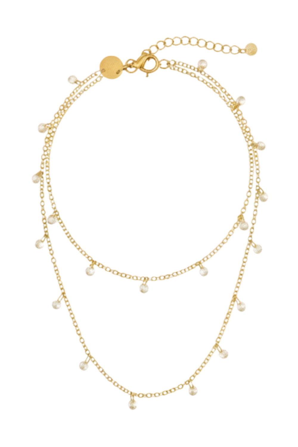 Kit Colar Duplo Dourado com Pontos de Luz em Cristal