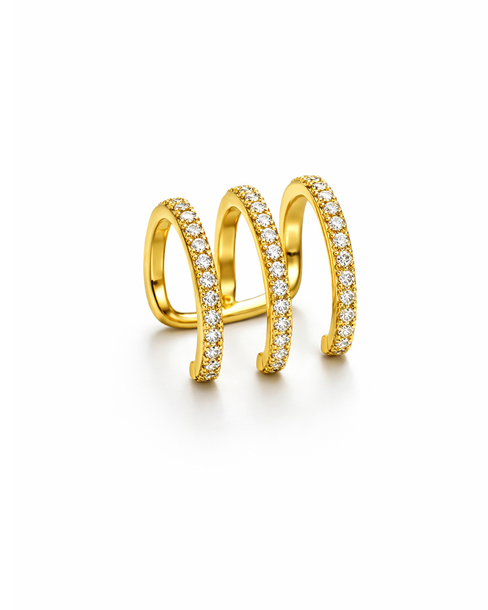 Ear Cuff Dourado com Zircônias e Efeito Múltiplos Aros