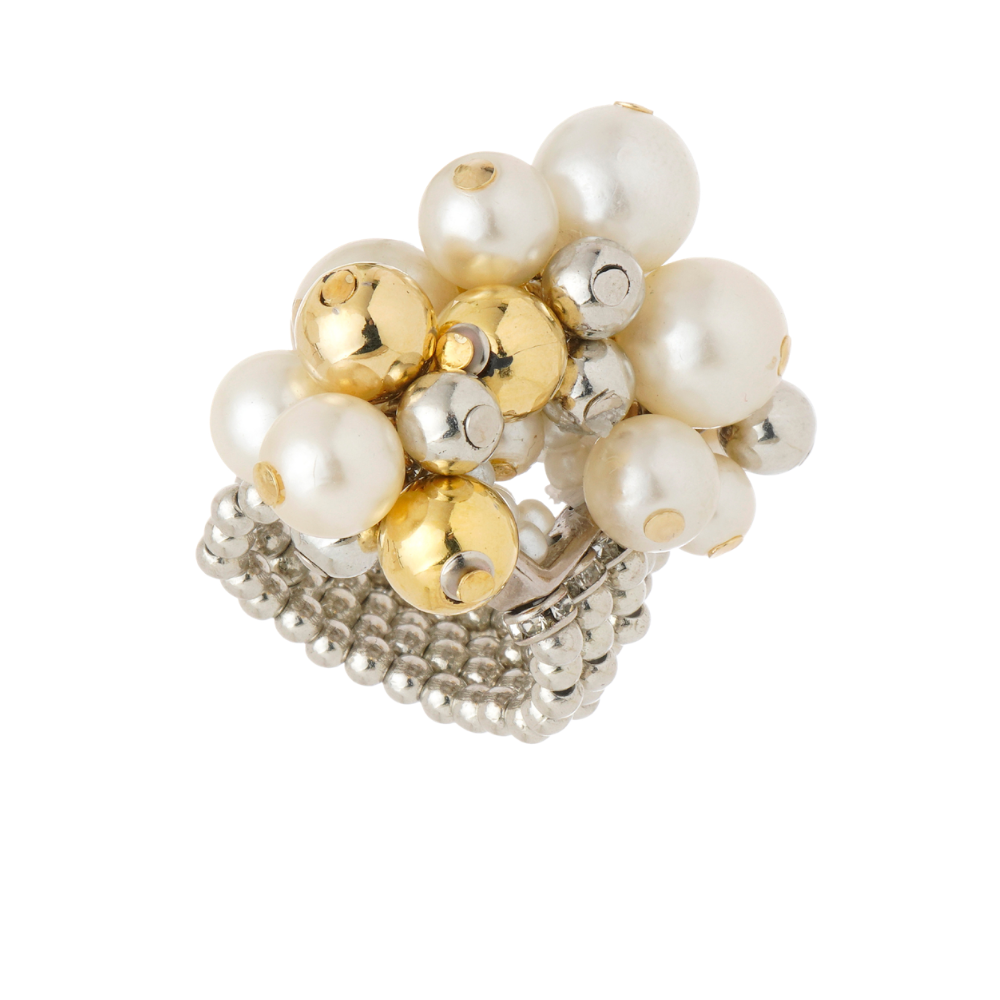 Anel com Pérolas e Pedras Naturais Mix Dourado Essenza Ajustável