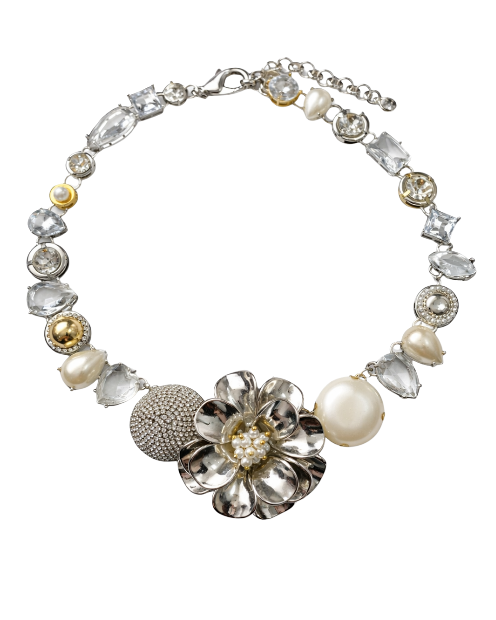 Colar Flor Tridimensional com Pérolas e Mix de Metais – Angela