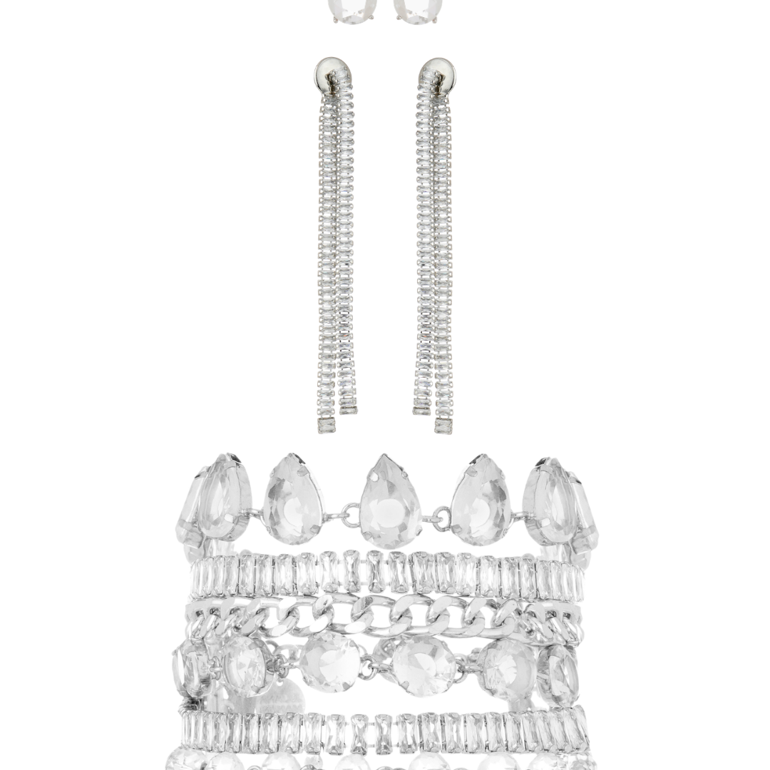 Kit Pulseira com Zircônias e Brincos com Pedras Lapidadas