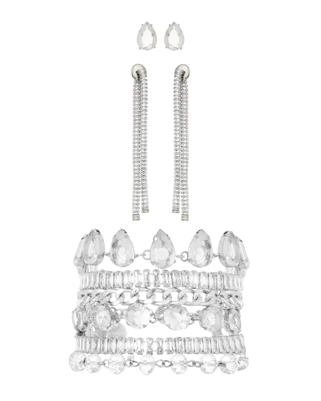 Kit Pulseira com Zircônias e Brincos com Pedras Lapidadas