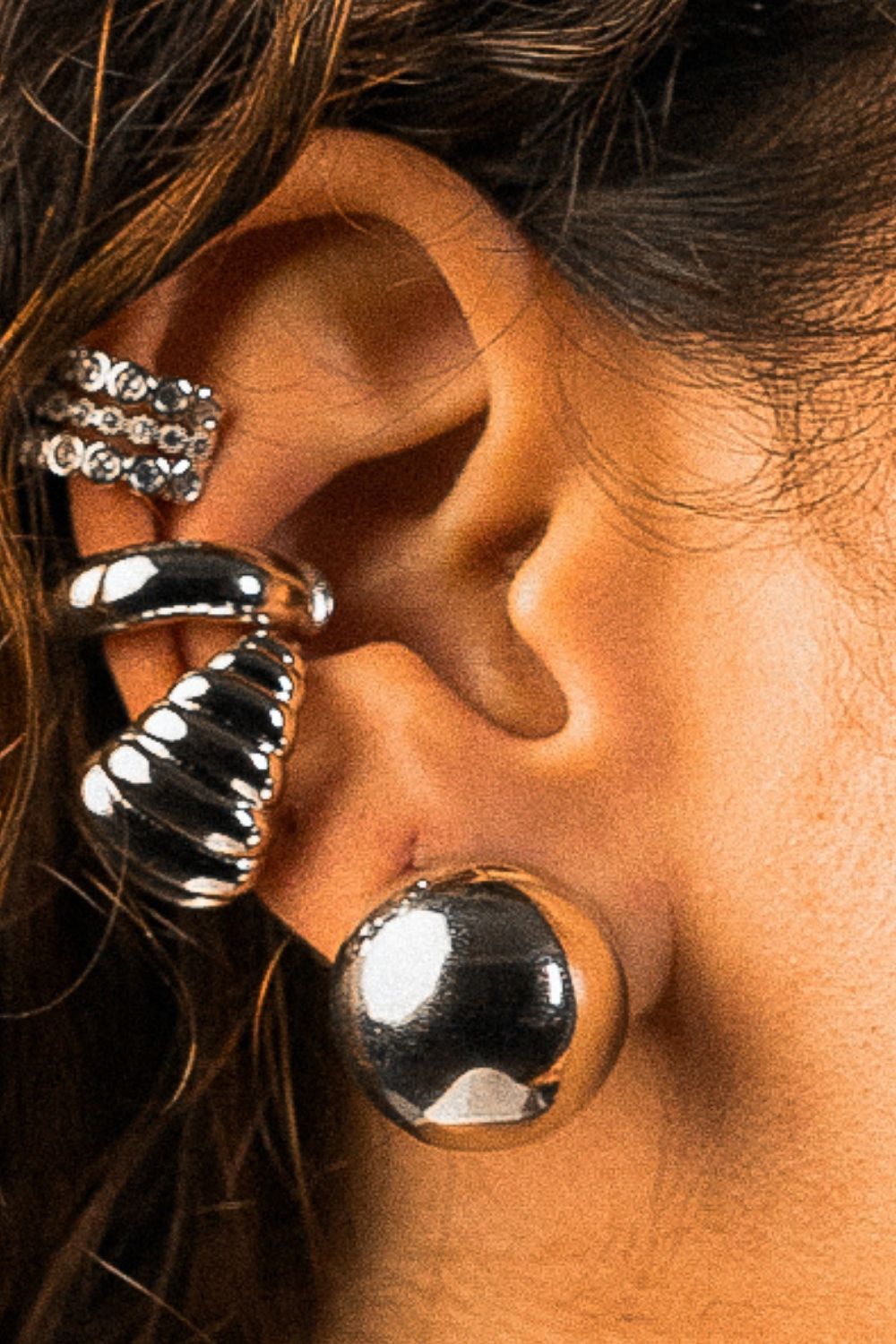Ear Cuff Triplo com Zircônias em Prateado – Camadas de Luz