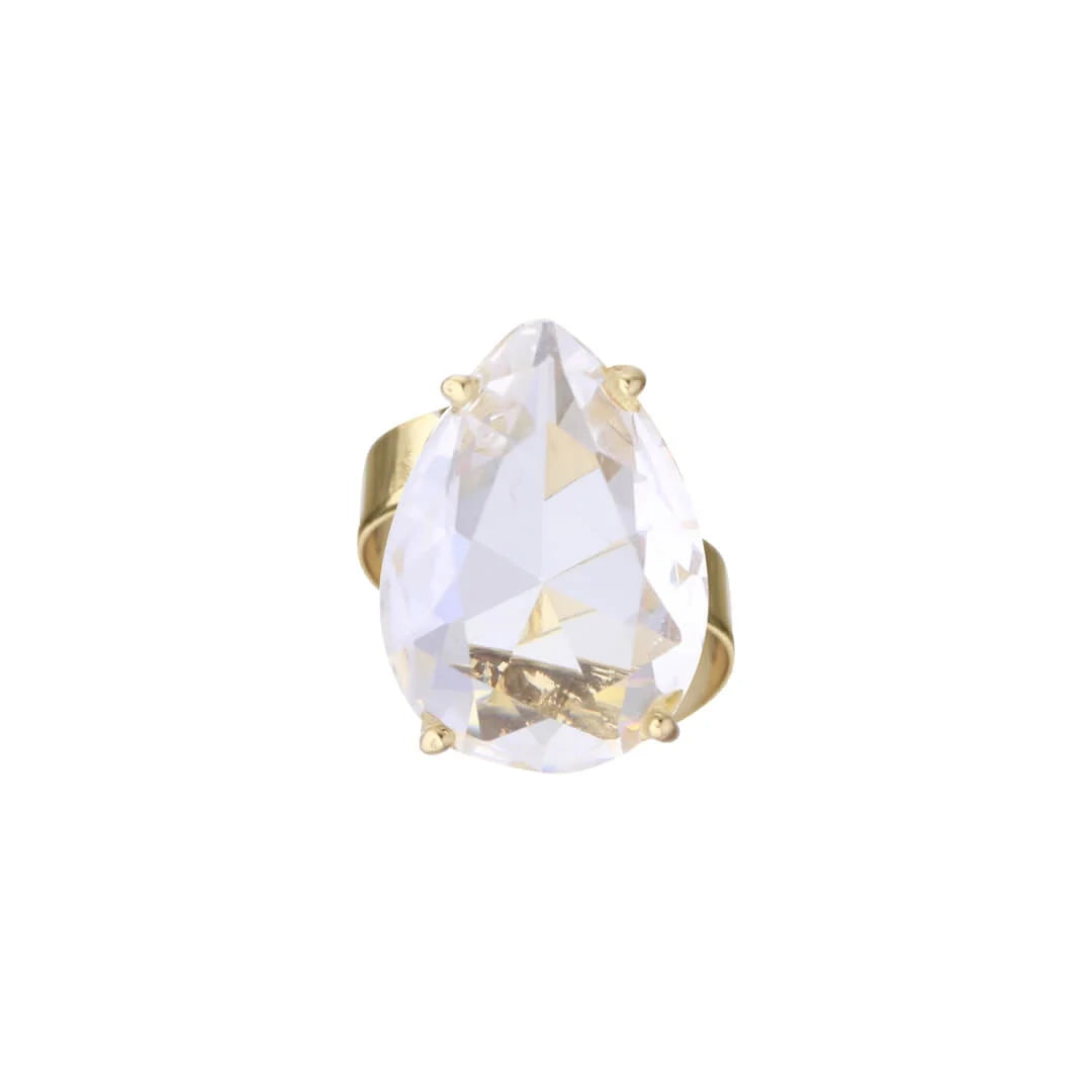 Anel Dourado Gota com Cristal Alma | Ajustável e Marcante