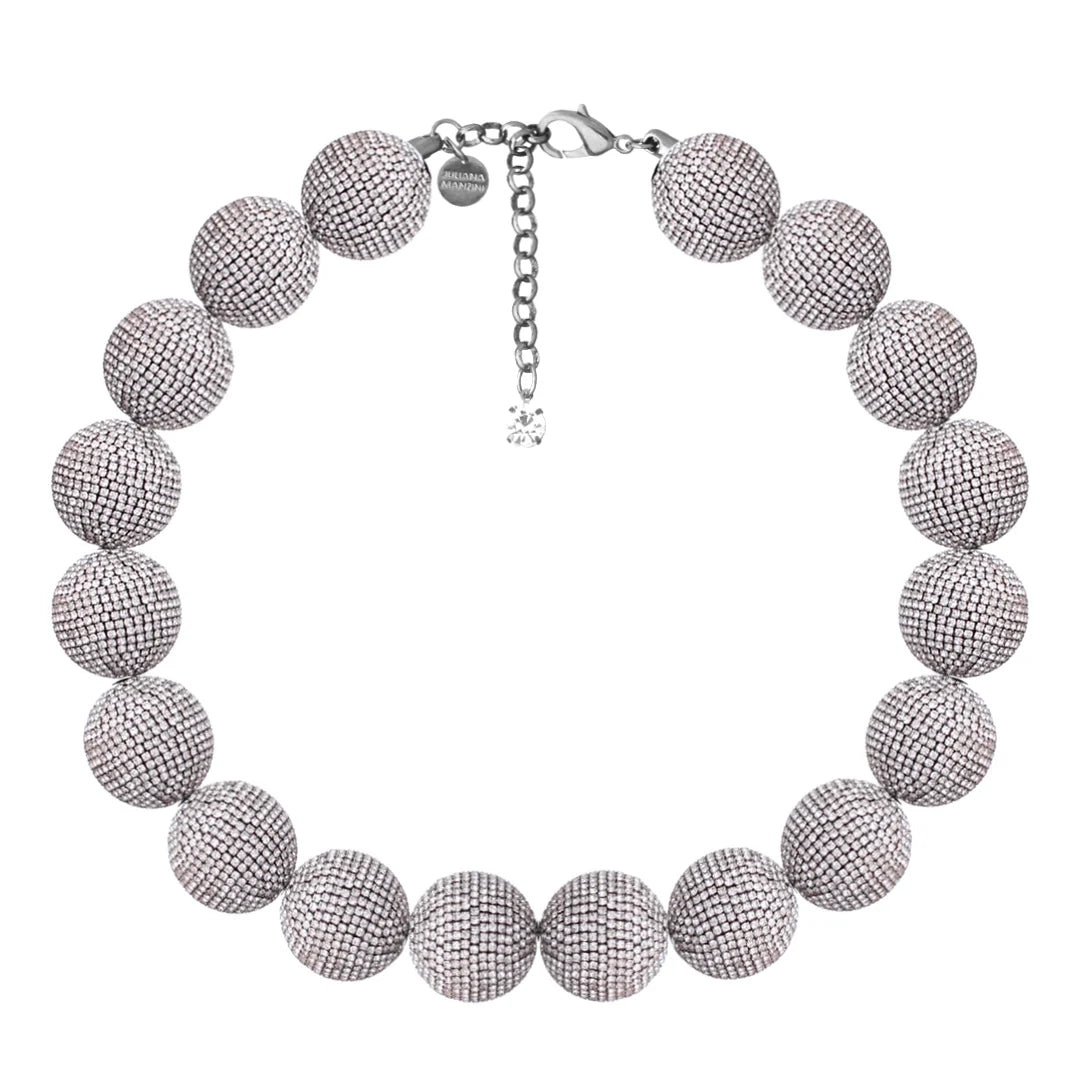COLAR CURTO ESFERAS COM STRASS PRATEADO