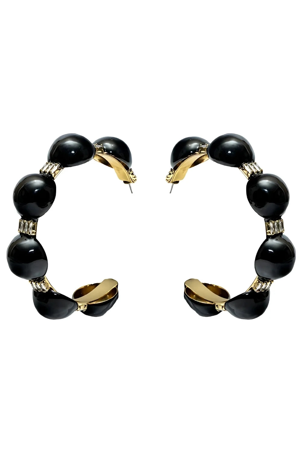Brinco Argola Esmaltado Preto com Detalhes Dourados