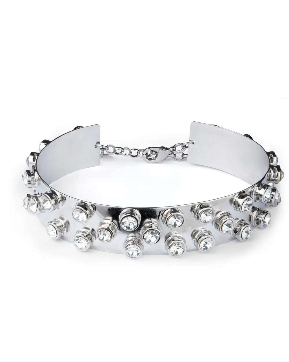 Choker Prateada com Strass e Pingentes Spike – Colar Curto Statement Shine