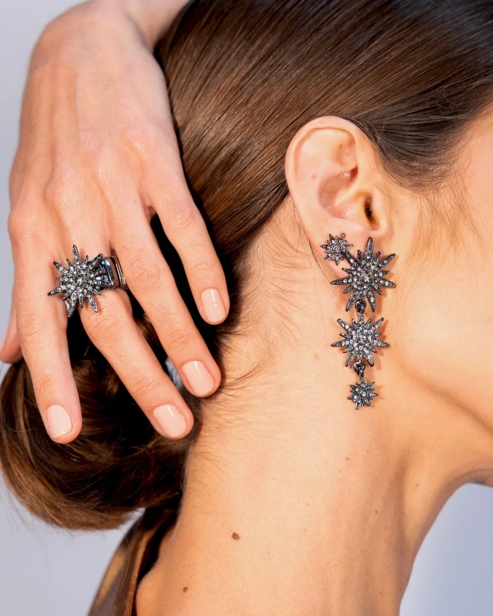 Anel Grafite Estrela com Strass Black Diamond Ajustável