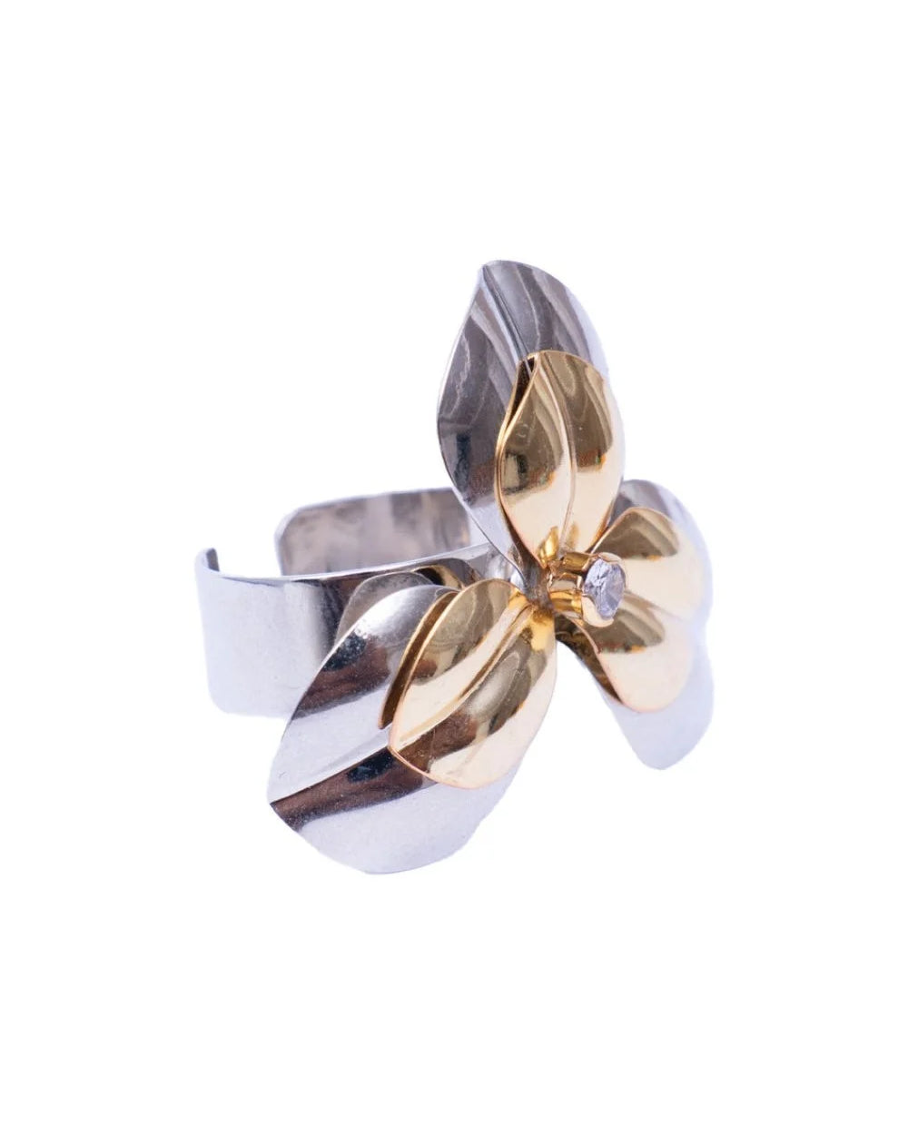 Anel Floral Ajustável com Mix de Banhos Dourado e Prateado – Fiori