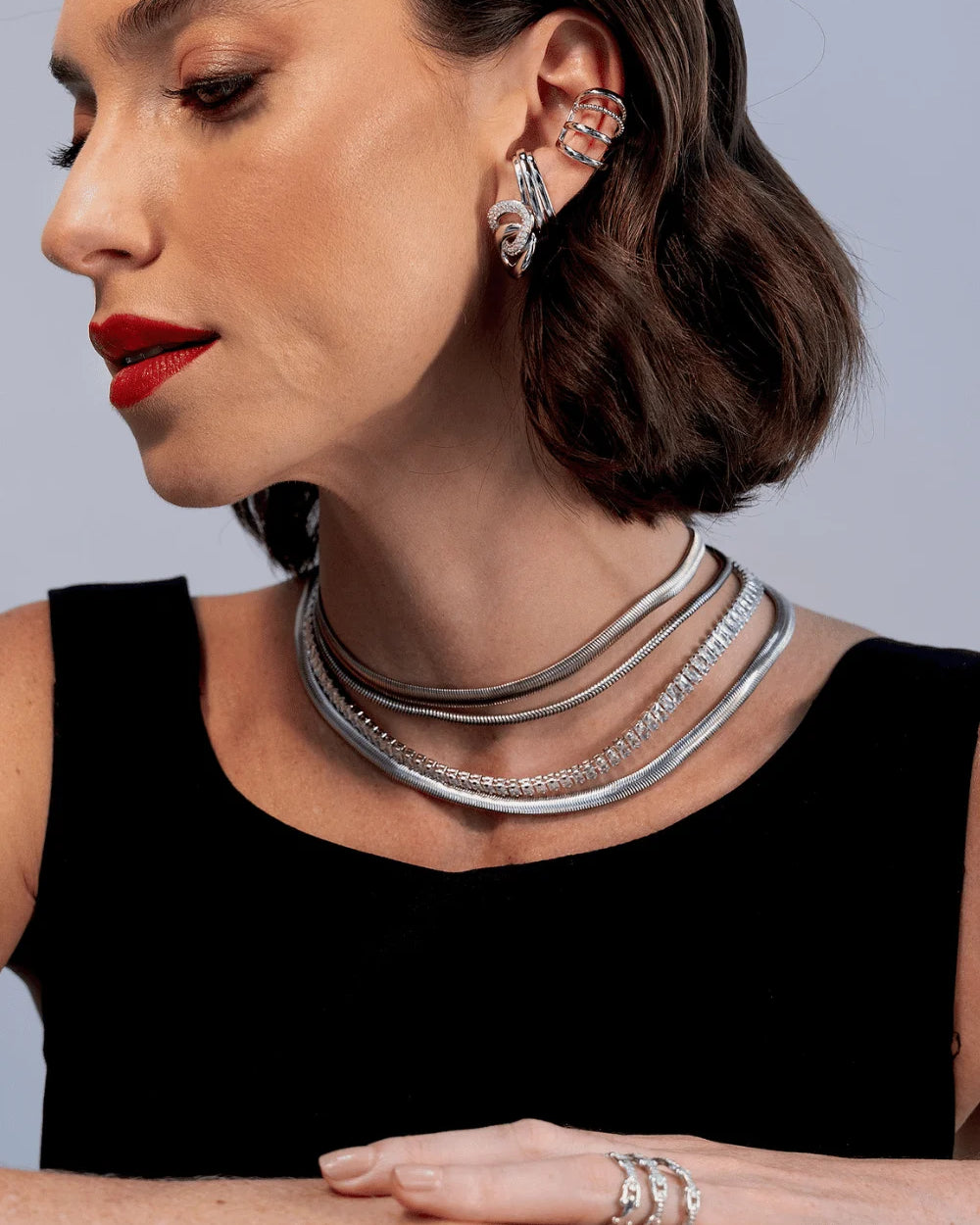 KIT DE EAR CUFF MÉDIO LUXO PRATEADO