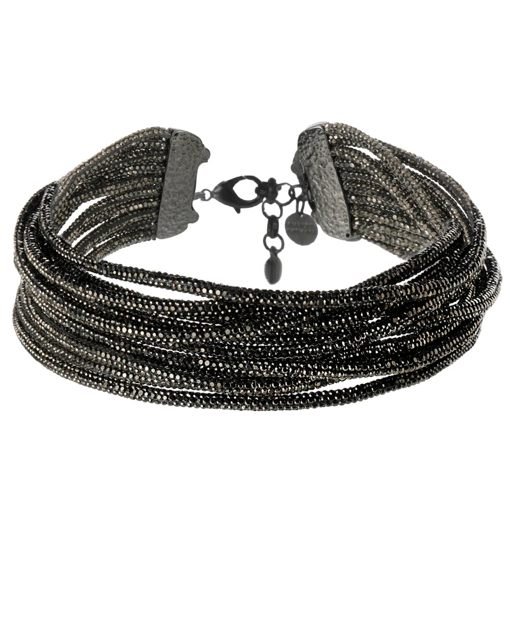 Choker Grafite com Múltiplas Voltas de Strass Hematite e Brilho Intenso
