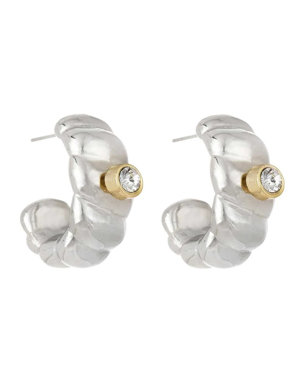 Brinco Argola Prateado com Ponto de Luz Dourado – Mix de Banhos com Cristal