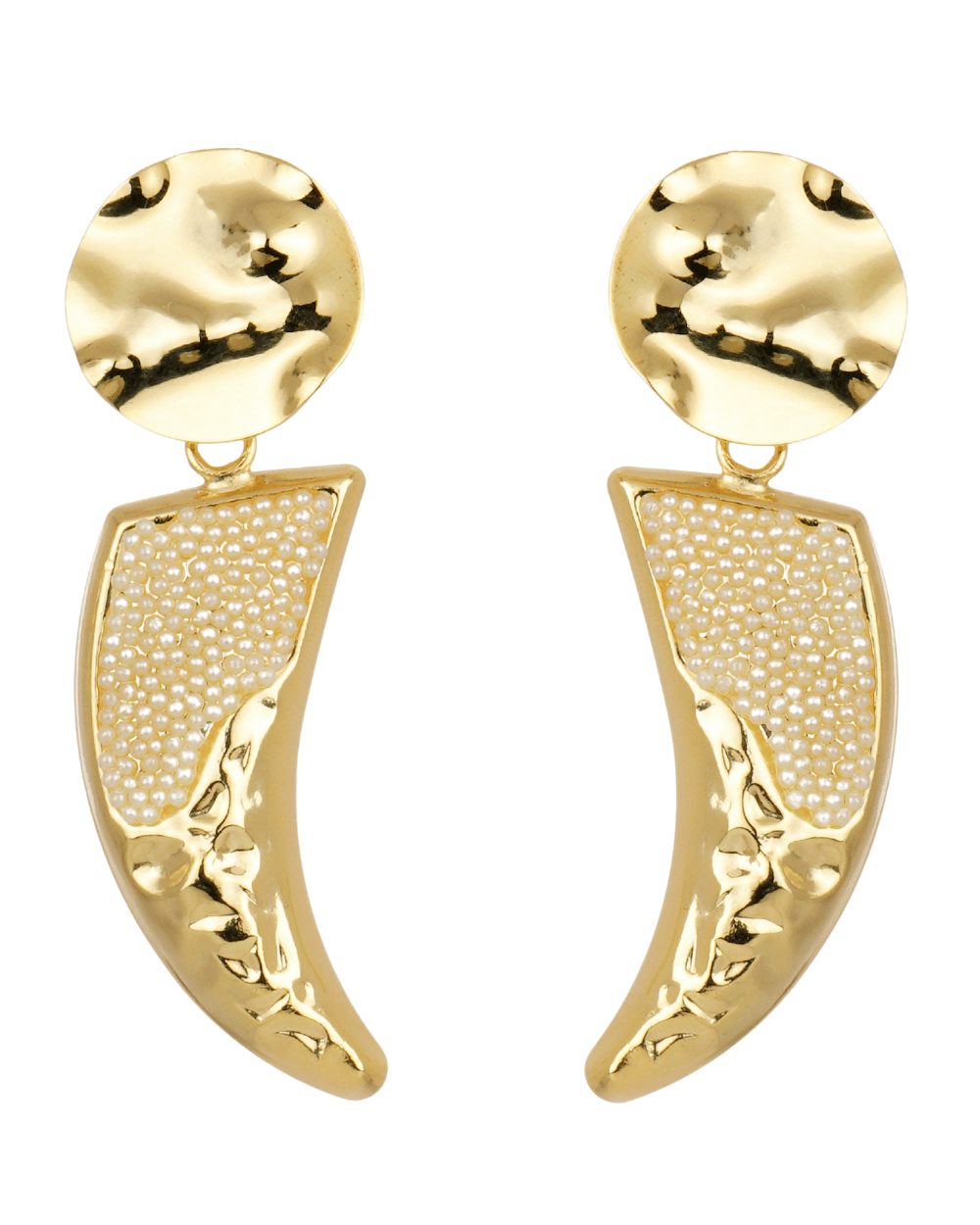 BRINCO DENTE PÉROLA BOHO DOURADO