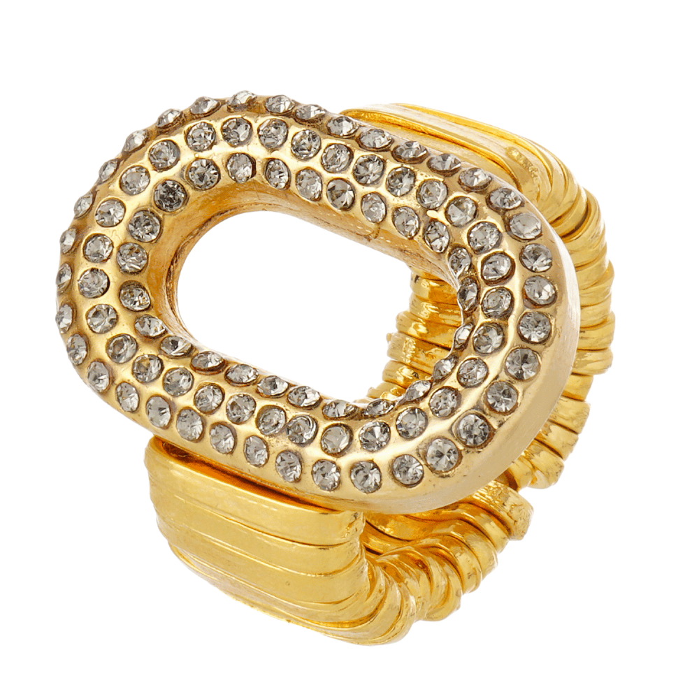 Anel Dourado Elos com Strass Black Diamond | Ajustável e Marcante