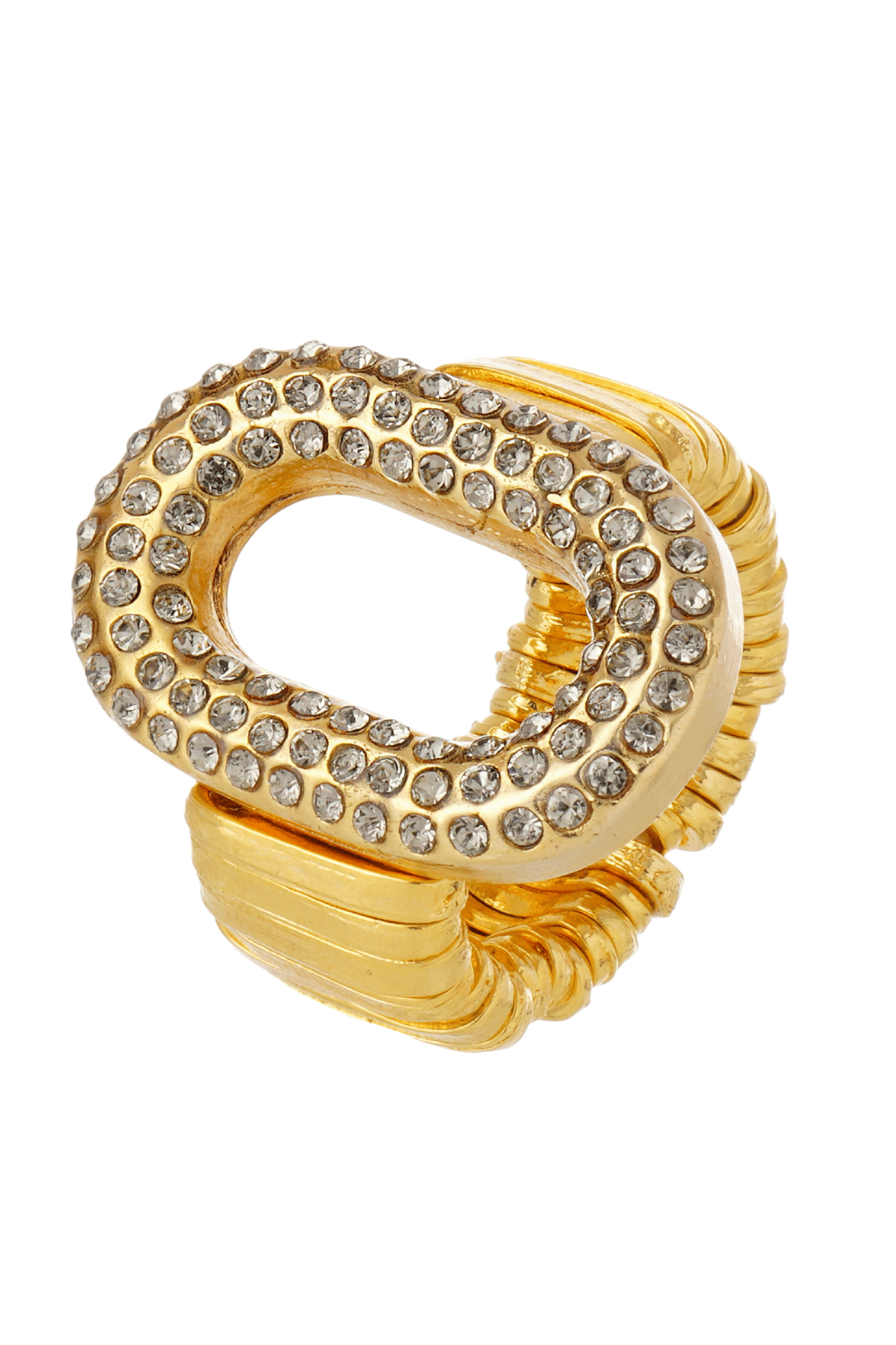 Anel Dourado Elos com Strass Black Diamond | Ajustável e Marcante