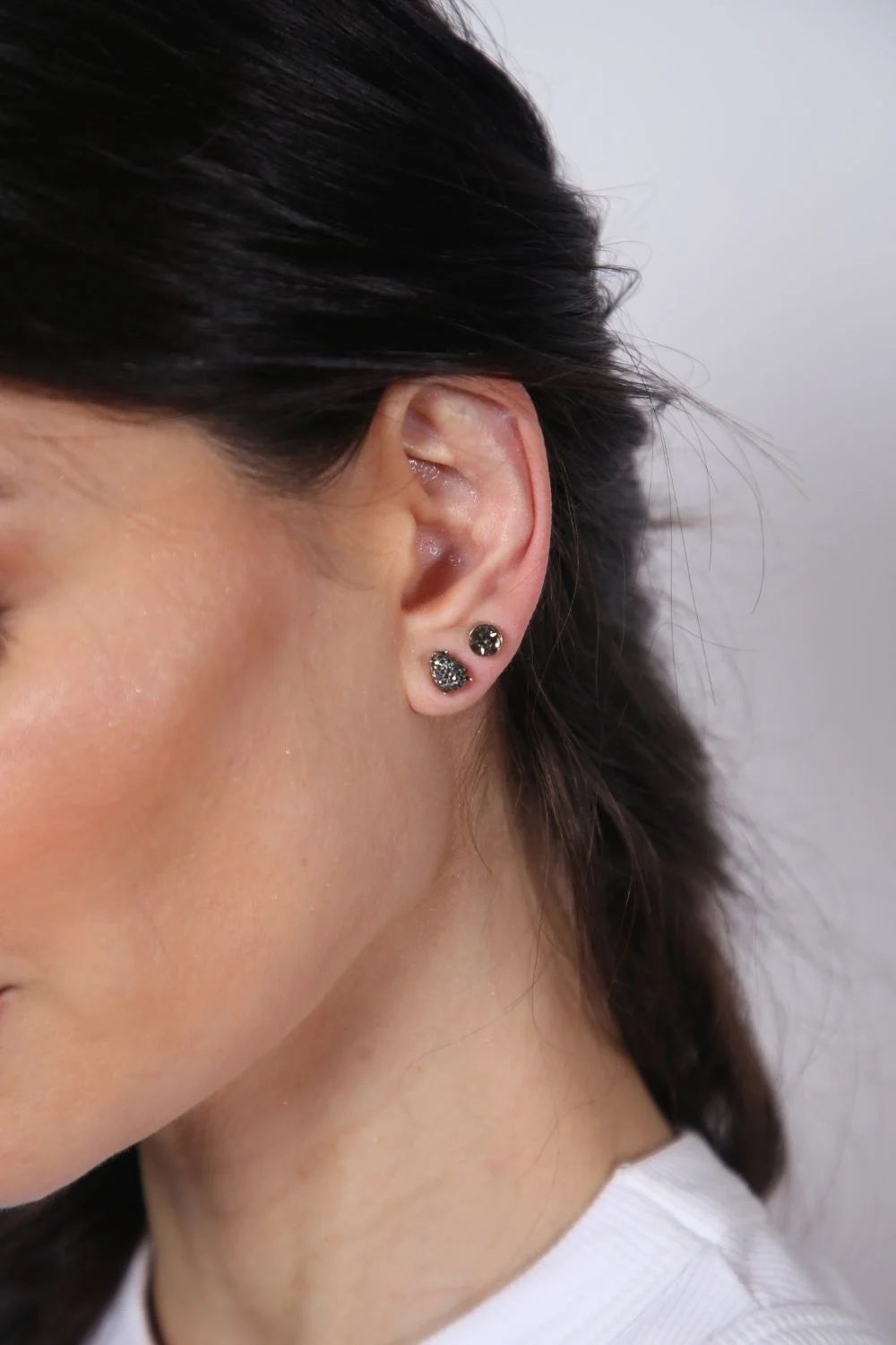 Kit de Brincos Ponto de Luz Black Diamond e Hematite Prateado