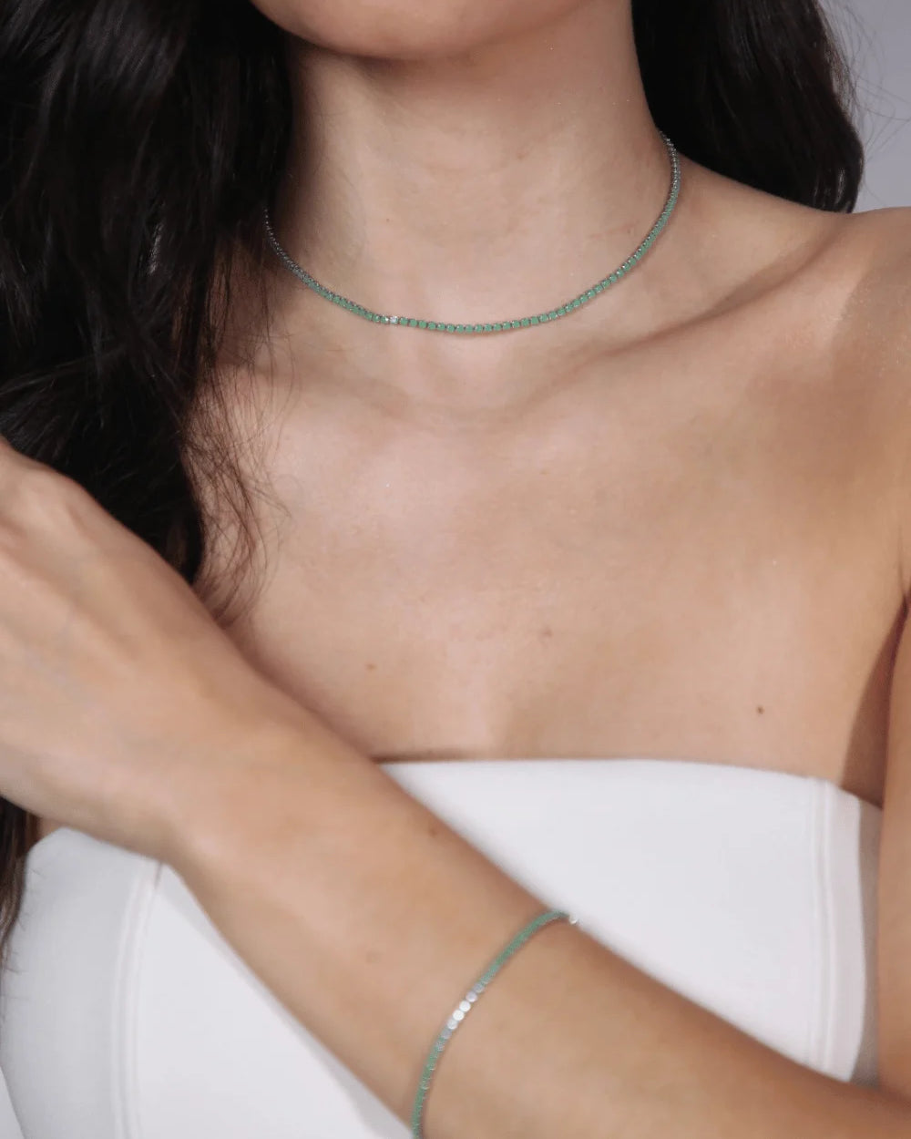 PULSEIRA STRASS VERDE CLARO PRATEADO