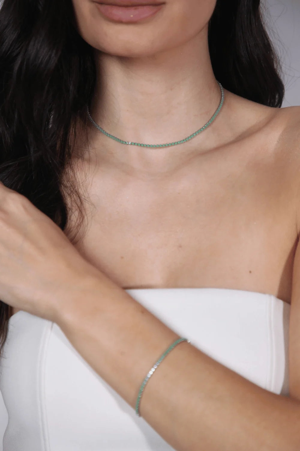 PULSEIRA STRASS VERDE CLARO PRATEADO