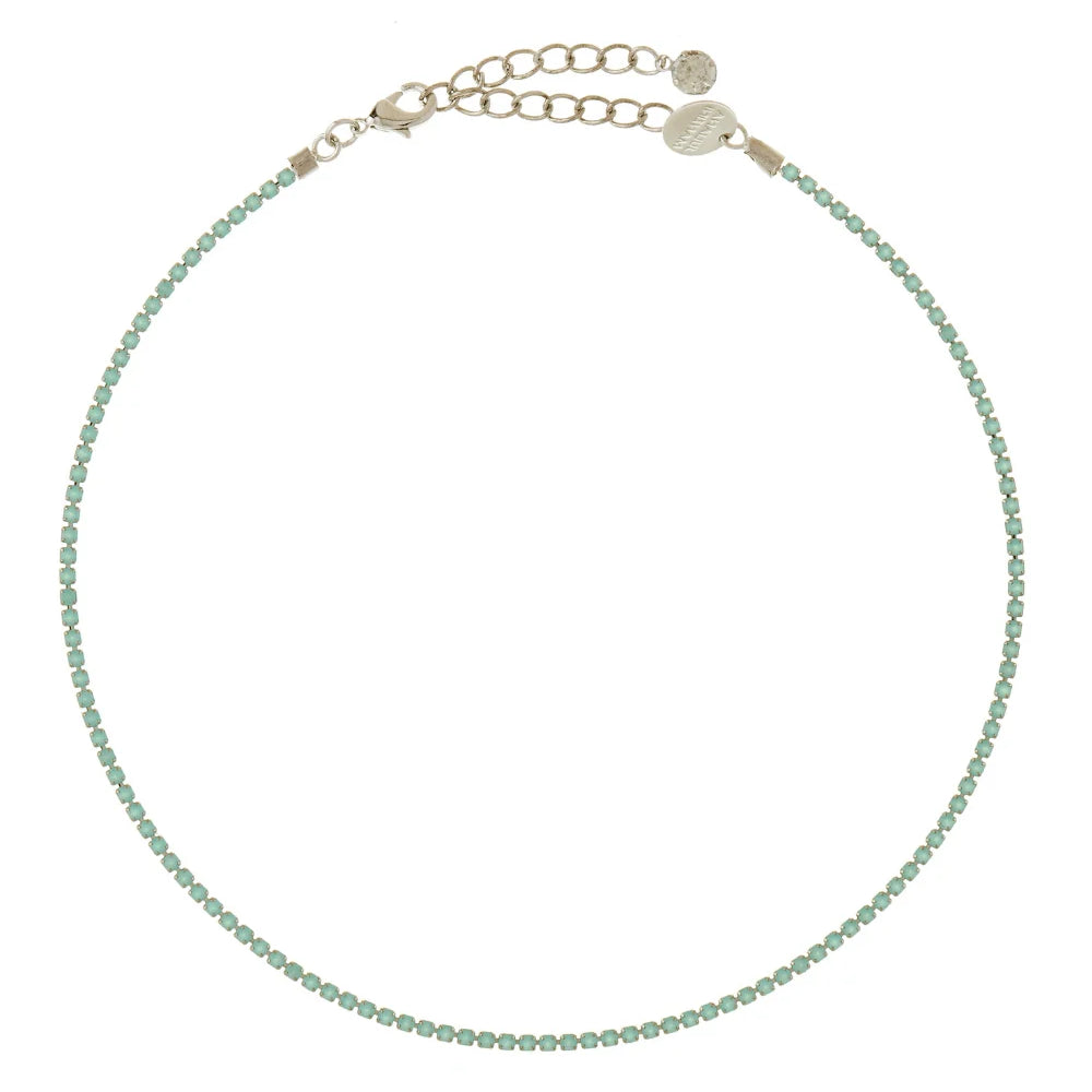 COLAR STRASS VERDE ÁGUA PRATEADO