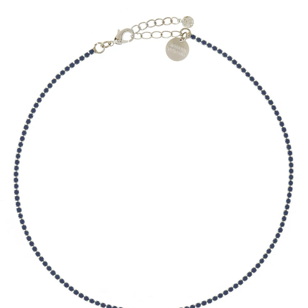 COLAR STRASS AZUL ROYAL PRATEADO