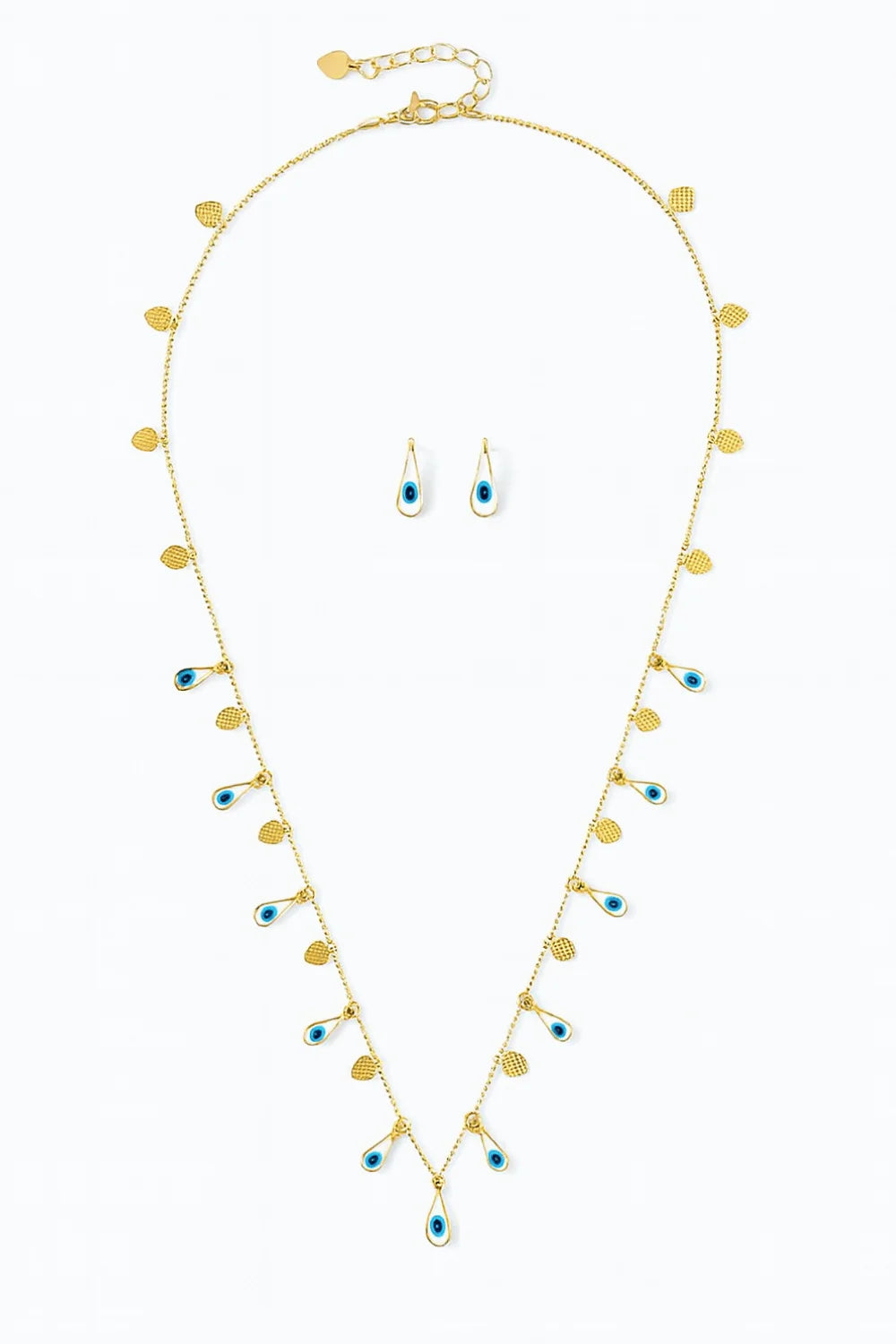 Kit Colar Longo Dourado com Olho Grego e Brinco