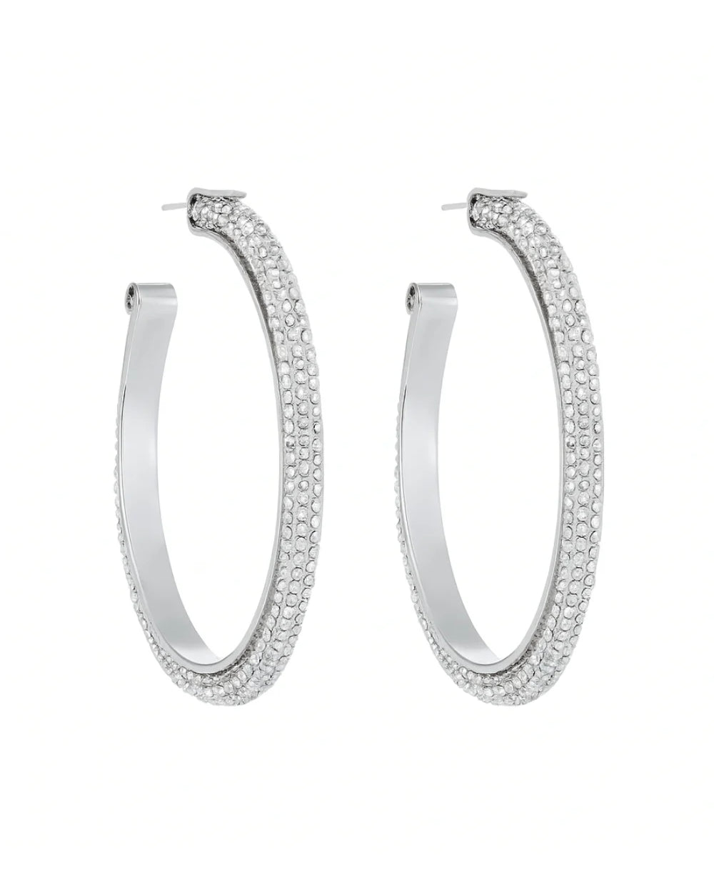 Brinco Argola Prateado com Cristais Cravejados e Textura Gravada – Shine