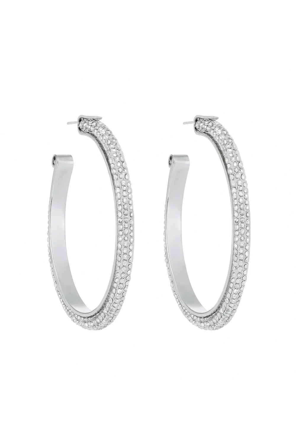 Brinco Argola Prateado com Cristais Cravejados e Textura Gravada – Shine