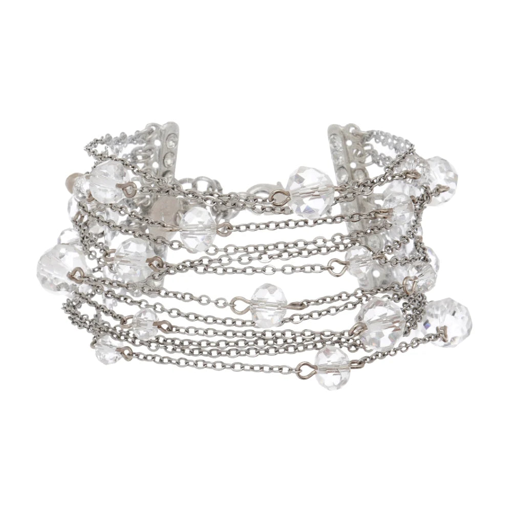 Pulseira Aura Prateada com Cristais e Correntaria Delicada