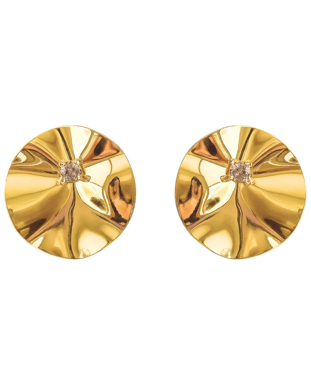 Brinco Disco Dourado com Textura e Cristal