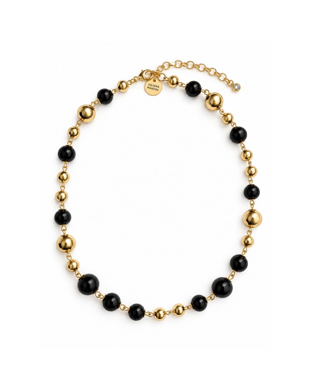 COLAR CURTO ESFERAS PRETA DOURADO