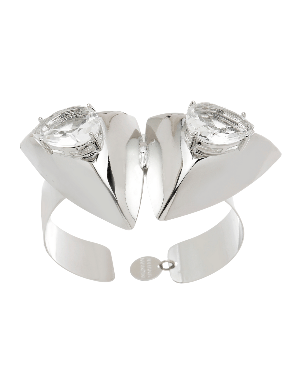 Bracelete Geométrico Prateado com Triângulos e Cristal