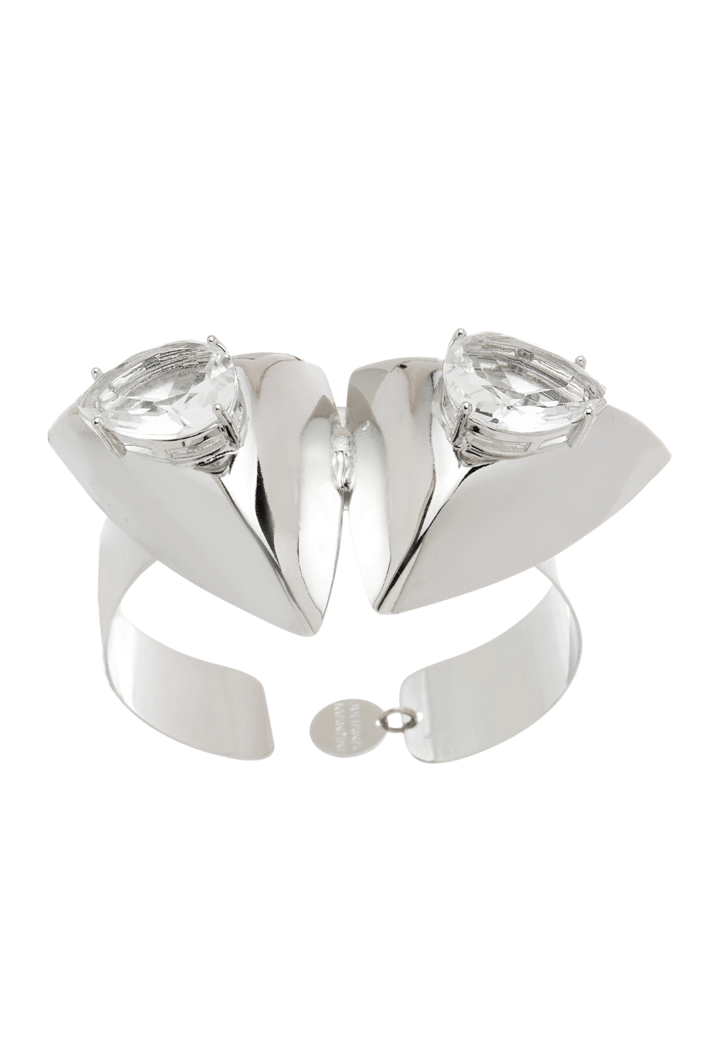 Bracelete Geométrico Prateado com Triângulos e Cristal