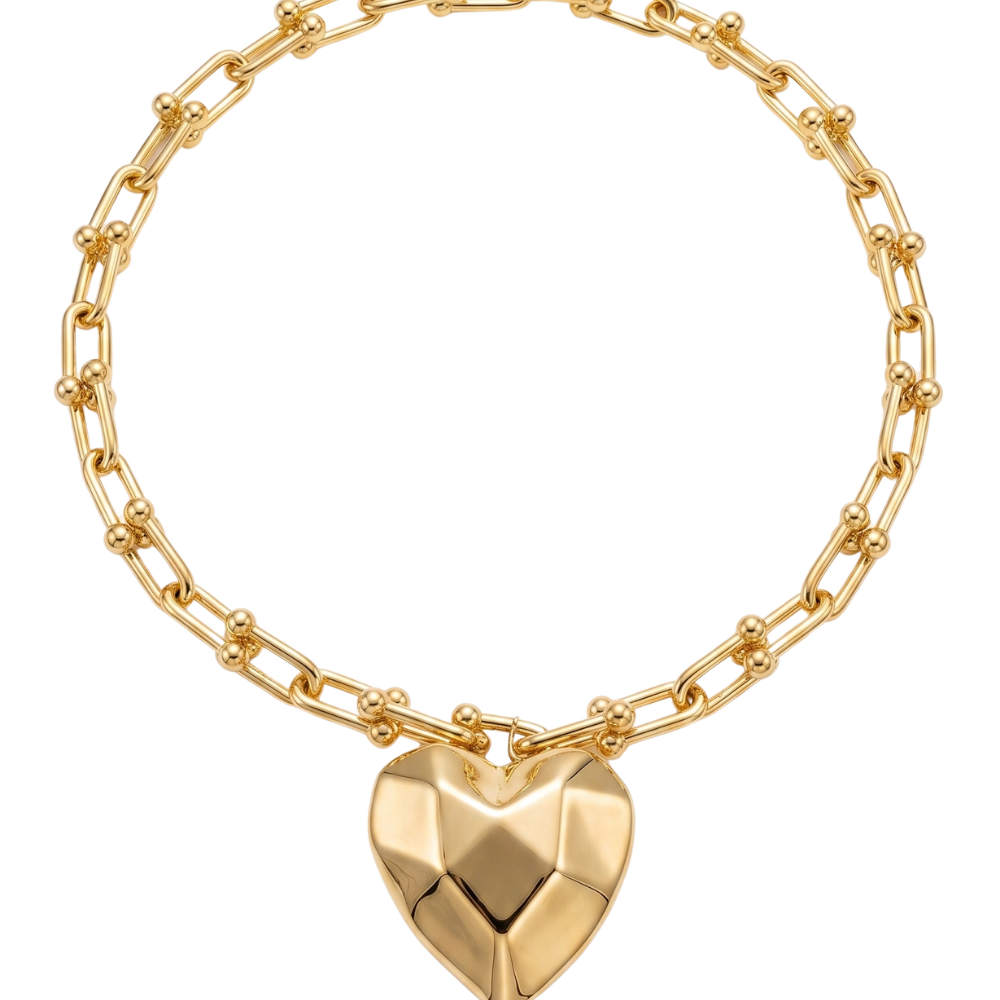 Colar de Coração Escultural em Eletroformação Dourado – Angela