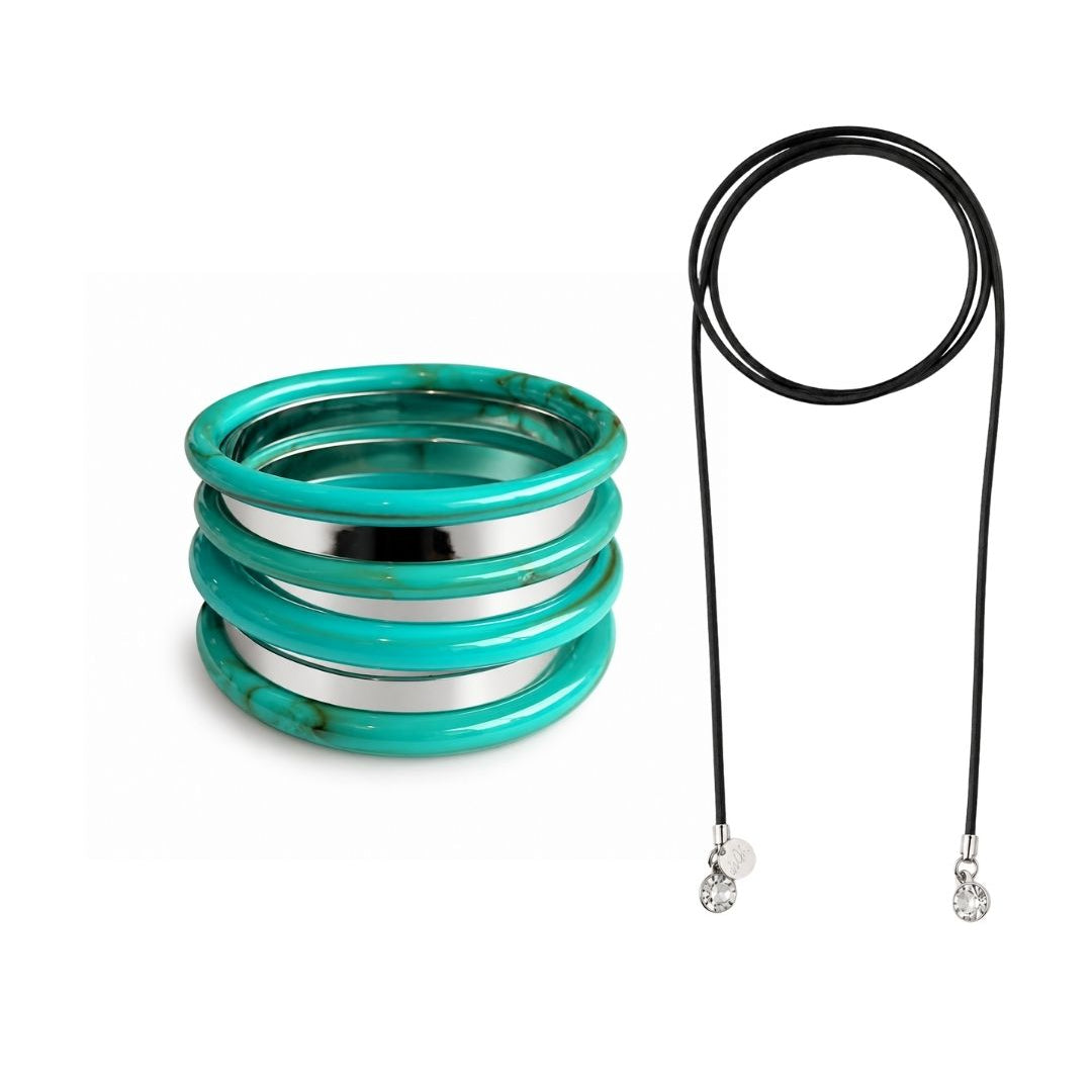 KIT DE PULSEIRA TURQUESA PRATEADO