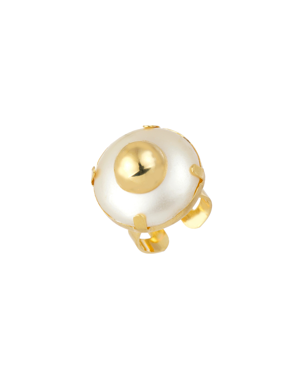 Anel Dourado com Pérola Botão Presenza Ajustável