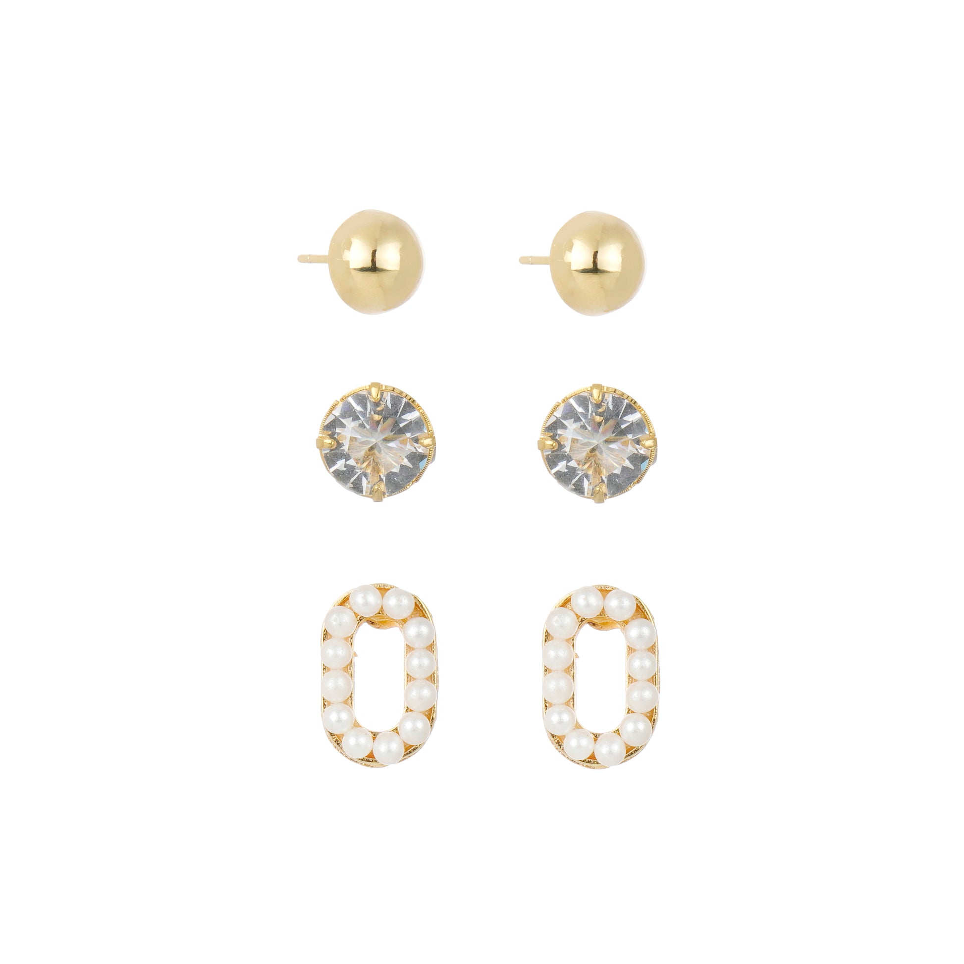 KIT 3 BRINCOS PÉROLA BOHO DOURADO
