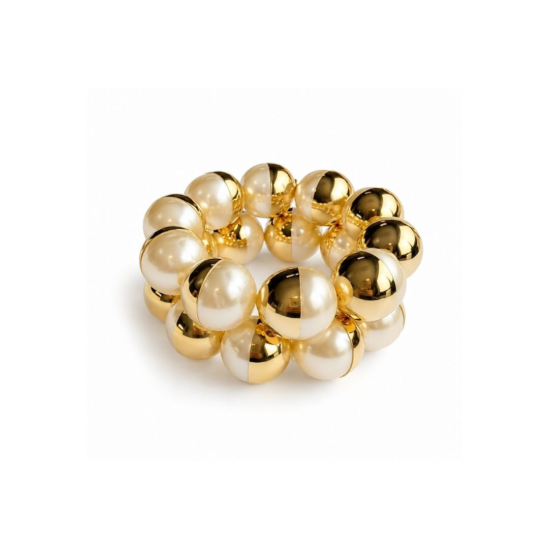 KIT DE PULSEIRA MEIA ESFERA COM PÉROLA DOURADO